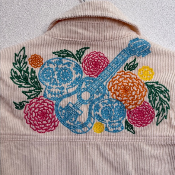DISNEY PIXAR Coco SZ Small Corduroy Shirt Creme Sugarskulls Guitar Marigolds - Picture 5 of 6